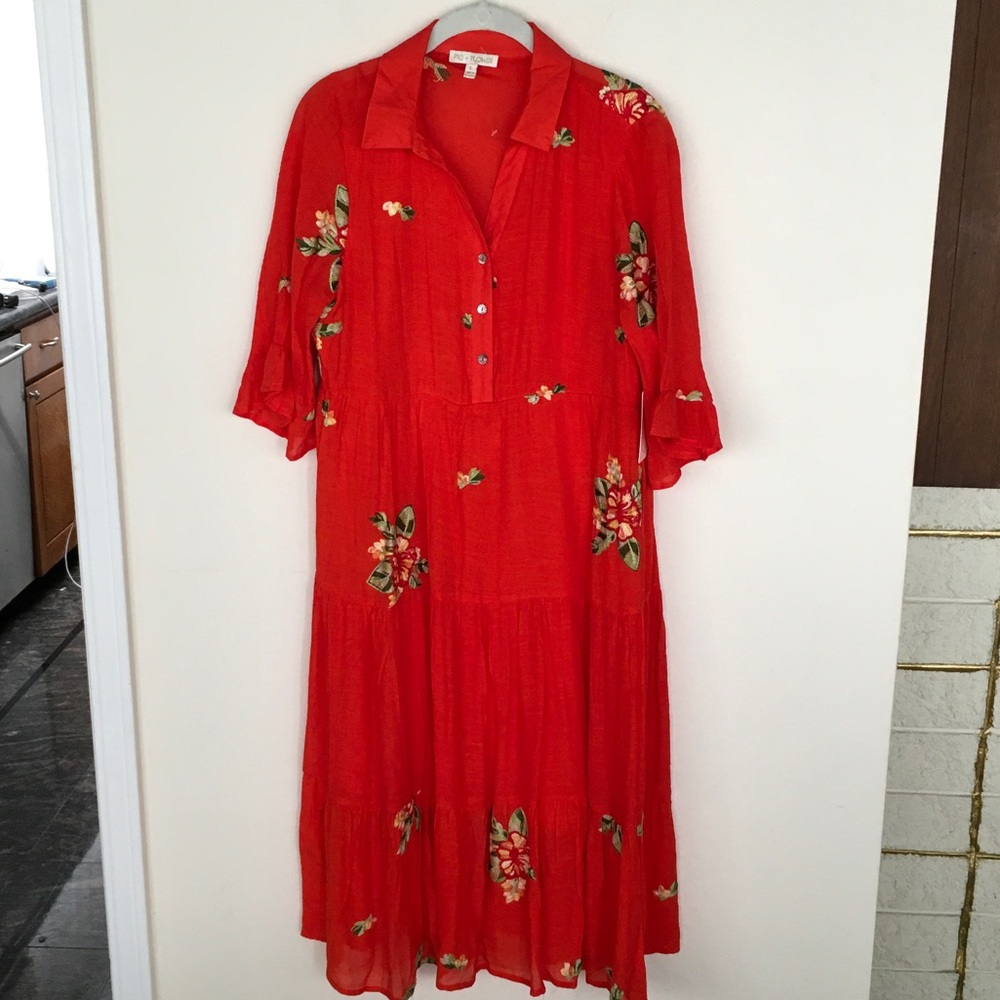 NEW Women's Red Floral Button-Front Midi Dress